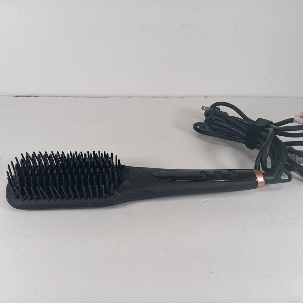 Amika Polished Perfection Hair Straightening Brush Flat Thermal Iron Black